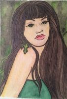Long Haired beauty and her green friend